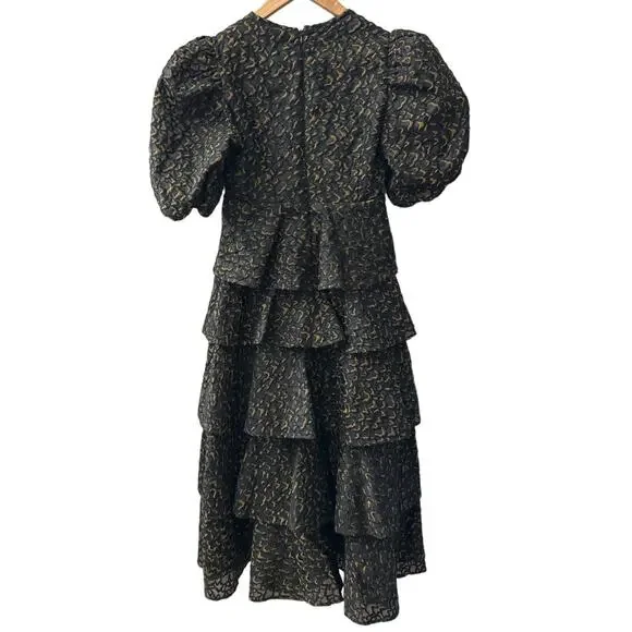 Marie Oliver Everly Embroidered Ruffle Organza Midi in Plume Dress Size 2